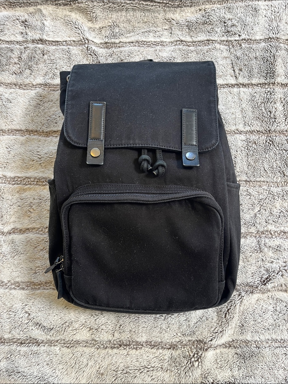 Everlane Black Canvas Backpack with Front Zip Pocket
